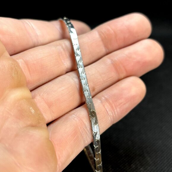 Sterling Silver 925 Flattened Curb Herringbone Necklace 18'' L Spring Ring Clasp - Picture 6 of 11